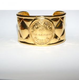 Chanel Gold Tone Quilted Cambon Medallion Medium Wide Cuff Bracelet.jpg